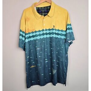 William Murray Mens‎ XXL Underwater Submarine Fish Scene Golf Polo Yellow Blue
